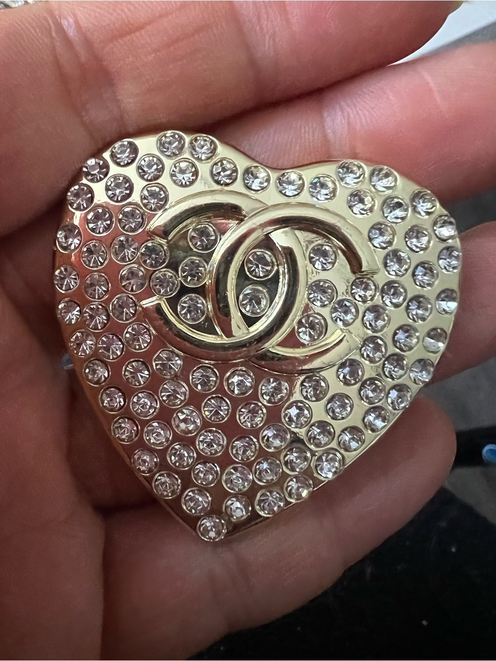 Designer-Inspired fashion Gold Heart Brooch with Clear Crystals